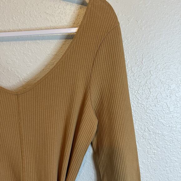 Pact Dress Ribbed Jazz Brown Camel Size Large Long Sleeve Belted Midi Organic - Picture 4 of 11